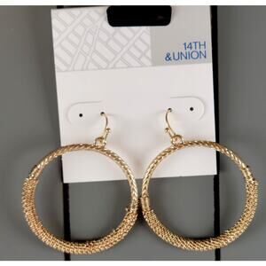 Textured Gold Tone Large Hoop Earrings NWT Nordstrom Rack 14th & Union 2"